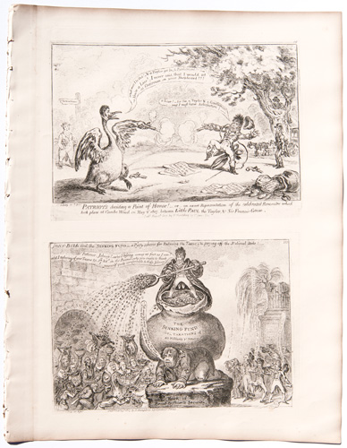 original James Gillray etchings The First Kiss these Ten Years! or, The Meeting of Britannia and Citizen FrancoiseA Phantasmagoria;_ Scene: Conjuring up an Armed Skeleton